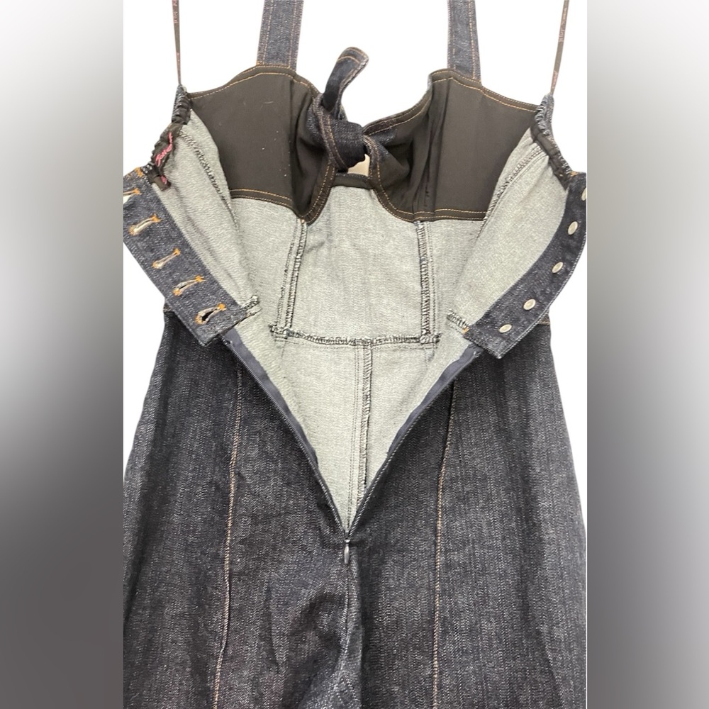 Vintage Betsy Johnson Denim Halter Jumpsuit Sweetheart Tie Bustline Sz 0 EUC - Picture 8 of 11